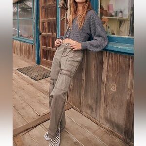 FREE PEOPLE Sz 6 THE THING IS LOW-RISE UTILITY PANTS Y2K Cargo Straight Leg